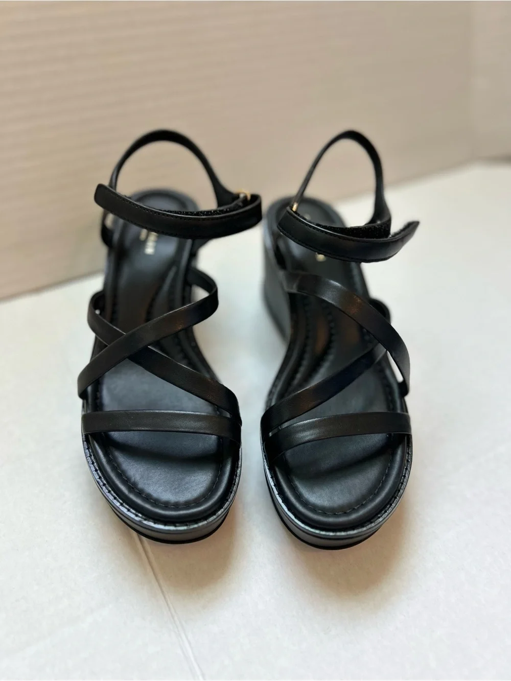 Cole Haan Grand Ambition Azzura Strappy Wedge Sandals in Black Leather